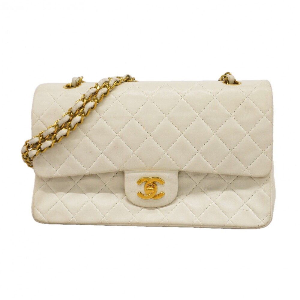Chanel Matelassé Shoulder Bag, Double Flap, Chain, Lambskin, White, Women's
